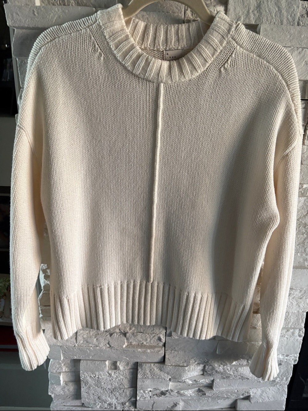 a new day Cream Crewneck Ribbed-Hem Sweater